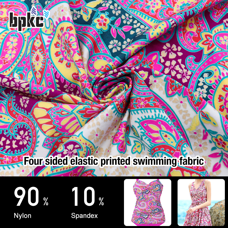 Four sided elastic printed swimming fabric