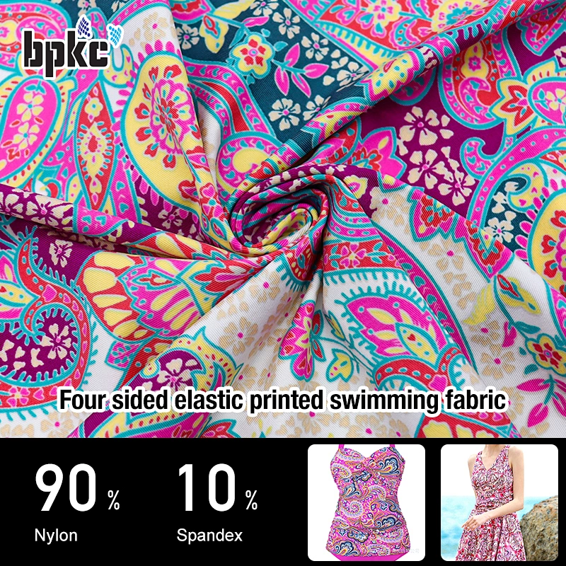 Four sided elastic printed swimming fabric